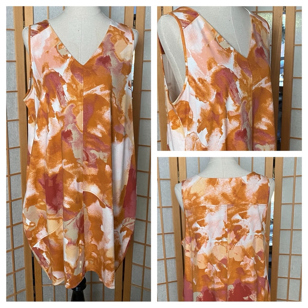 Wynne Layers Sleeveless Stretch Marbled Print Lantern Knit Dress SZ PXL